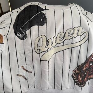 QUEEN OF SPARKLES White and Black Pinstripe Sweatshirt